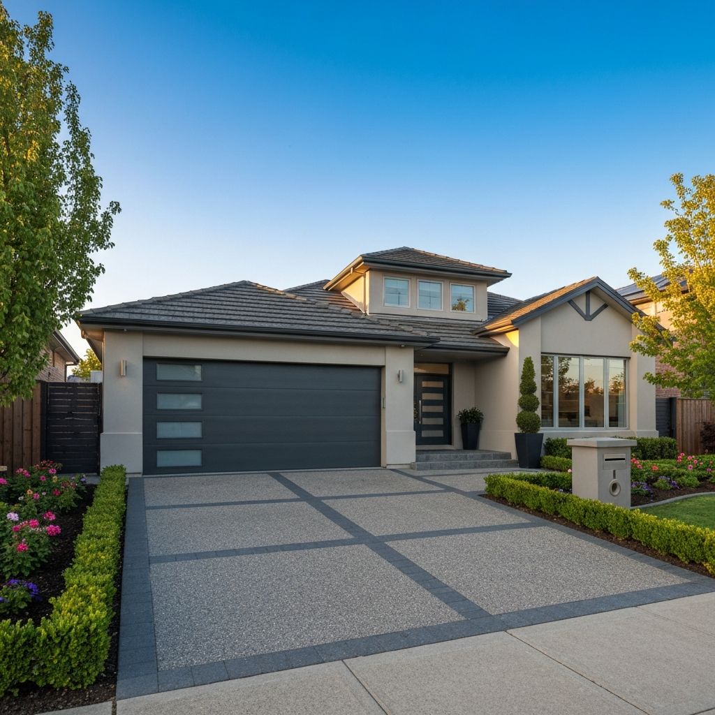 Modern home with beautiful garage door installed by CV Garage Doors